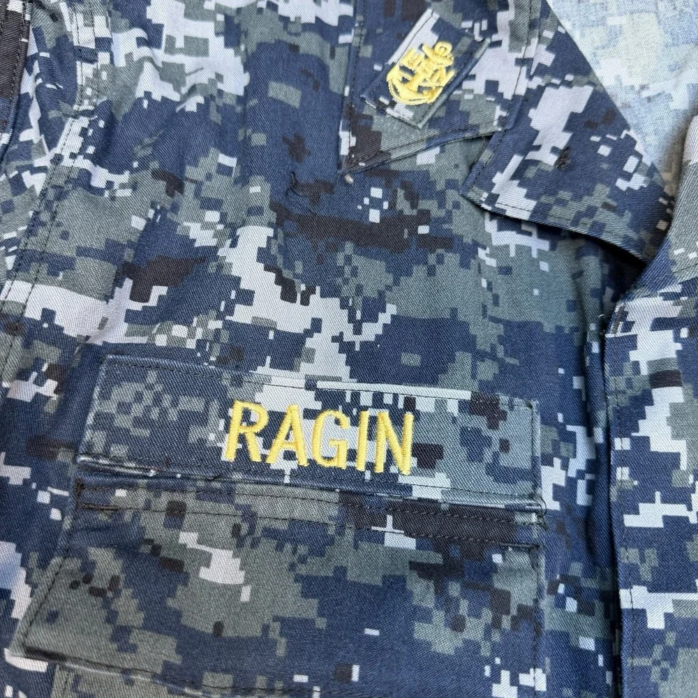 US Navy Shirt Men Small Long  Blue Digital Camo Working Blouse NWU Military Seal